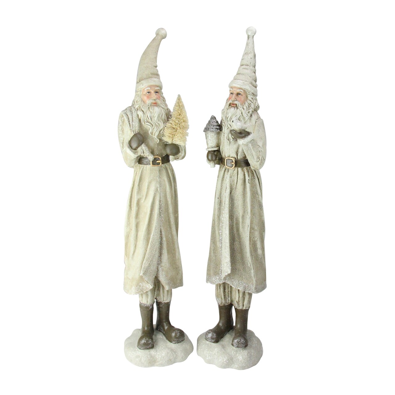 Melrose Set of 2 Beige Old World Santa Claus Christmas Tabletop Figures 25"
